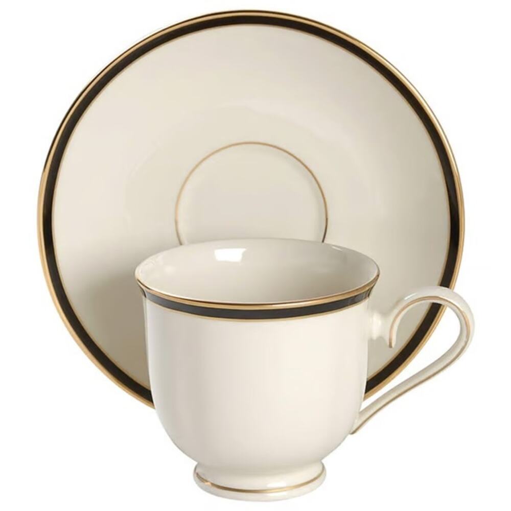 Lenox Footed Cup & Saucer Set Urban Lights White Black Reited Lot 4 New
